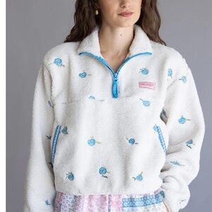 Simply Southern Cream Teddy Jacket with Blue Floral Embroidery